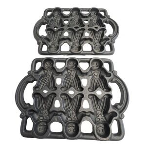2 Cast Iron‎ Mold Gingerbread Men Vintage Corn Bread Muffin Pan Christmasf
